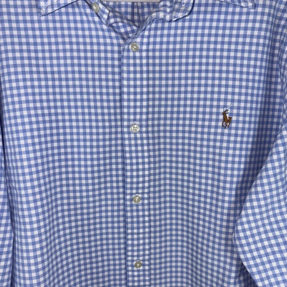 Polo Ralph Lauren Men's Shirt XXL Light Blue White Check Classic Fit Heavy Cotto
